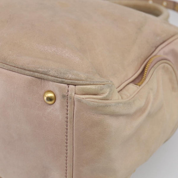 Miu Miu Vitellolux Hand Bag Leather 2way Beige Gold Auth 212913