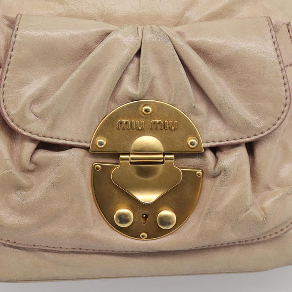 Miu Miu Vitellolux Hand Bag Leather 2way Beige Gold Auth 212913