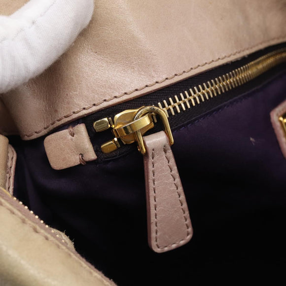 Miu Miu Vitellolux Hand Bag Leather 2way Beige Gold Auth 212913