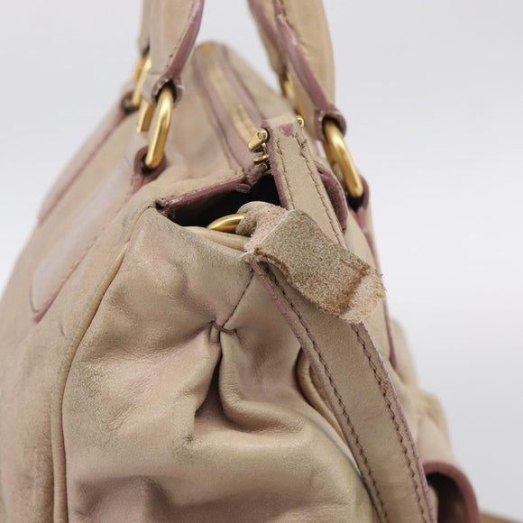 Miu Miu Vitellolux Hand Bag Leather 2way Beige Gold Auth 212913