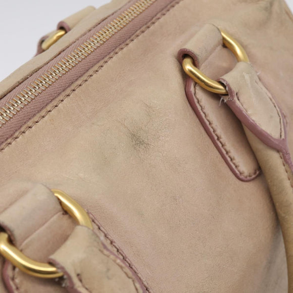 Miu Miu Vitellolux Hand Bag Leather 2way Beige Gold Auth 212913