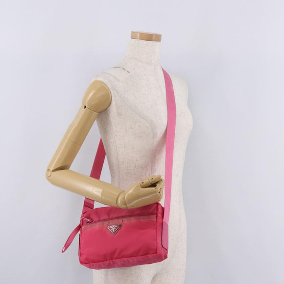 PRADA Shoulder Bag Nylon Pink Silver Auth 212914A