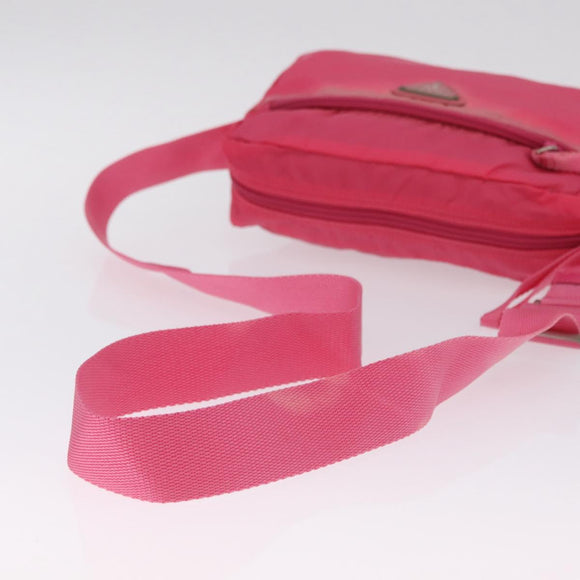 PRADA Shoulder Bag Nylon Pink Silver Auth 212914A