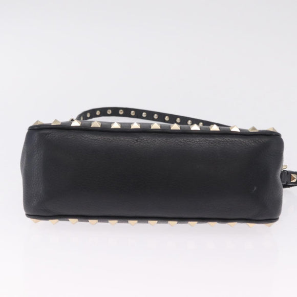 Valentino Shoulder Bag Leather Black Gold Auth 212920