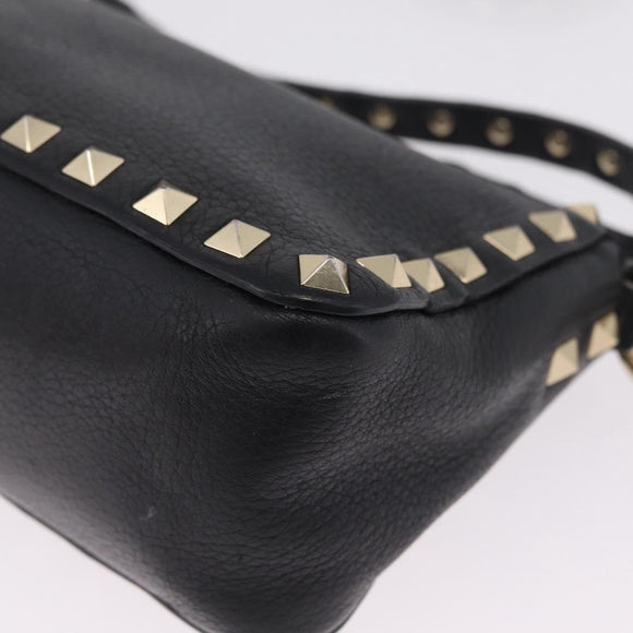 Valentino Shoulder Bag Leather Black Gold Auth 212920