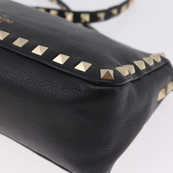 Valentino Shoulder Bag Leather Black Gold Auth 212920