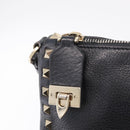 Valentino Shoulder Bag Leather Black Gold Auth 212920-17