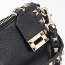 Valentino Shoulder Bag Leather Black Gold Auth 212920-18
