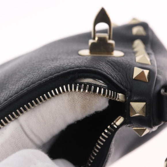 Valentino Shoulder Bag Leather Black Gold Auth 212920