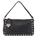 Valentino Shoulder Bag Leather Black Gold Auth 212920-2