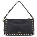Valentino Shoulder Bag Leather Black Gold Auth 212920-3