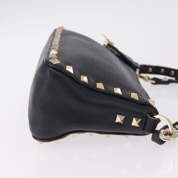 Valentino Shoulder Bag Leather Black Gold Auth 212920
