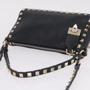Valentino Shoulder Bag Leather Black Gold Auth 212920-6