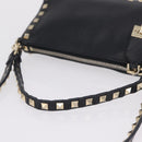 Valentino Shoulder Bag Leather Black Gold Auth 212920-7