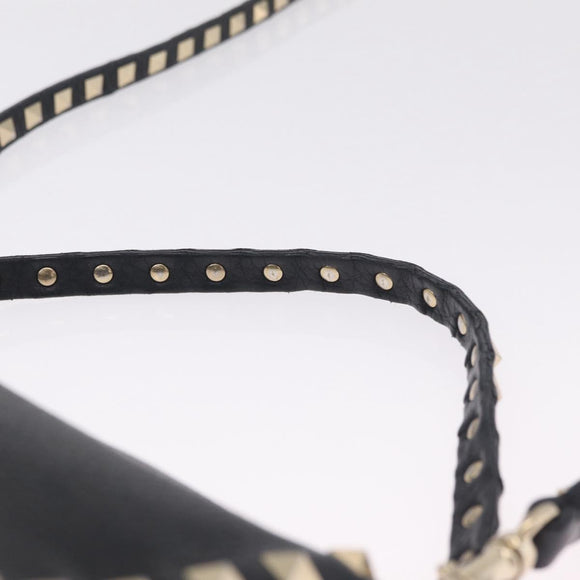 Valentino Shoulder Bag Leather Black Gold Auth 212920