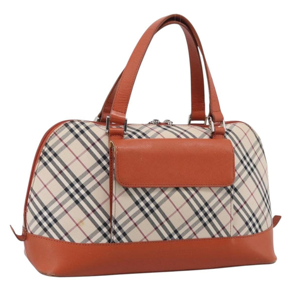 BURBERRY Nova Check Hand Bag Canvas Beige Silver Auth 212921