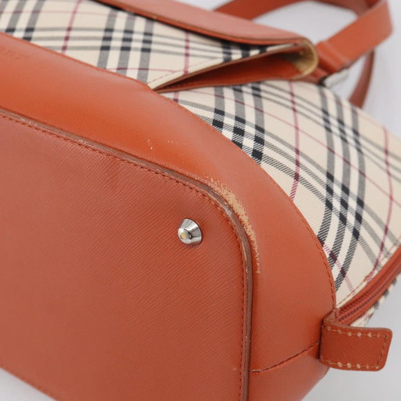 BURBERRY Nova Check Hand Bag Canvas Beige Silver Auth 212921