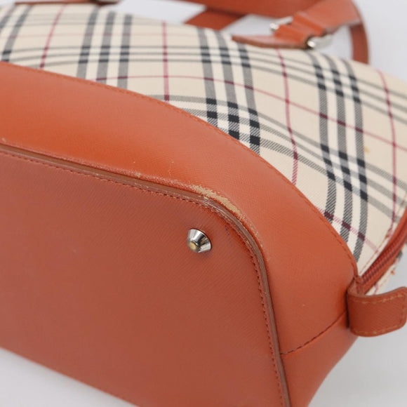 BURBERRY Nova Check Hand Bag Canvas Beige Silver Auth 212921