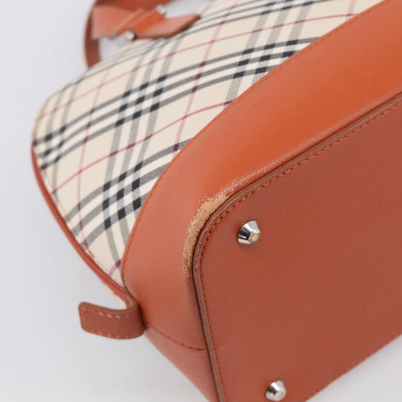 BURBERRY Nova Check Hand Bag Canvas Beige Silver Auth 212921