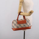 BURBERRY Nova Check Hand Bag Canvas Beige Silver Auth 212921-23