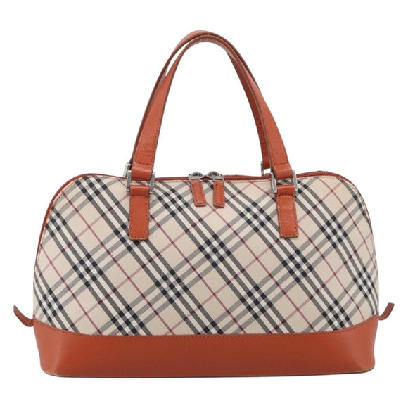 BURBERRY Nova Check Hand Bag Canvas Beige Silver Auth 212921