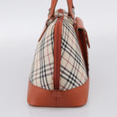 BURBERRY Nova Check Hand Bag Canvas Beige Silver Auth 212921-4