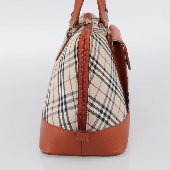 BURBERRY Nova Check Hand Bag Canvas Beige Silver Auth 212921
