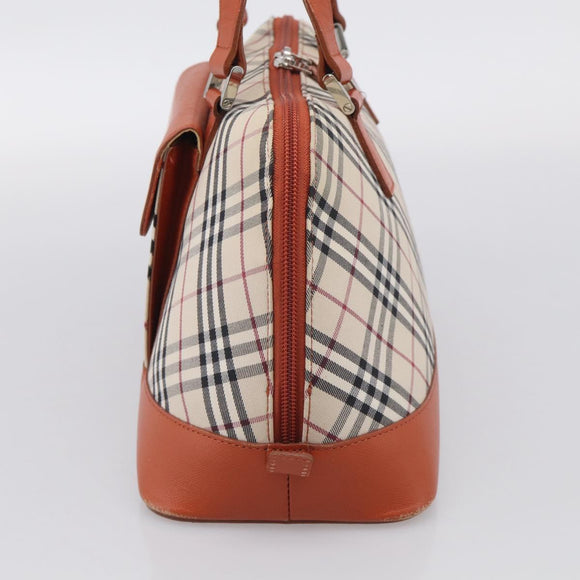 BURBERRY Nova Check Hand Bag Canvas Beige Silver Auth 212921