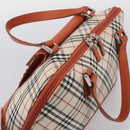BURBERRY Nova Check Hand Bag Canvas Beige Silver Auth 212921-6