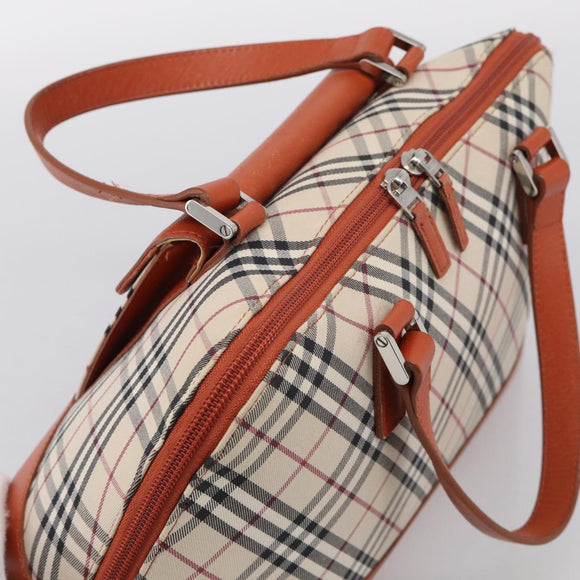 BURBERRY Nova Check Hand Bag Canvas Beige Silver Auth 212921