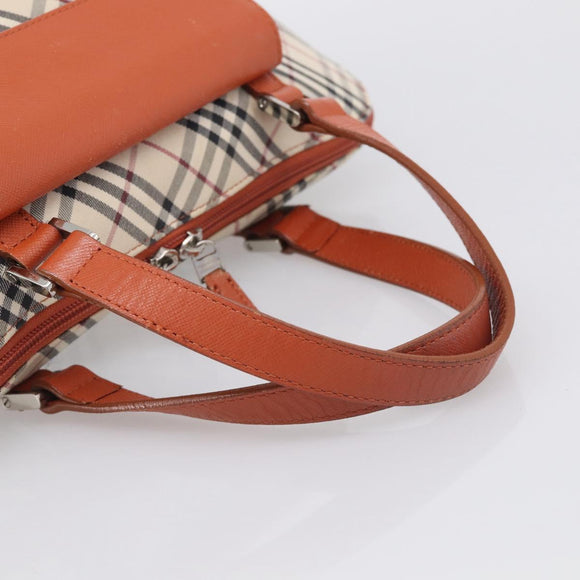 BURBERRY Nova Check Hand Bag Canvas Beige Silver Auth 212921