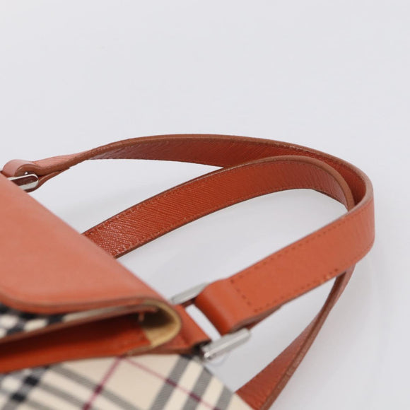 BURBERRY Nova Check Hand Bag Canvas Beige Silver Auth 212921