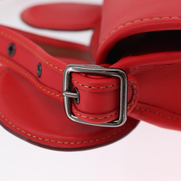 Coach Shoulder Bag Leather Red Silver Auth 212922A