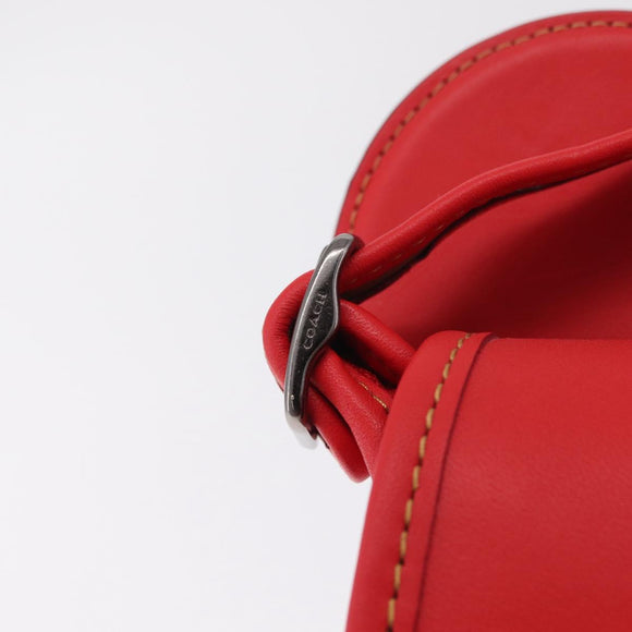 Coach Shoulder Bag Leather Red Silver Auth 212922A