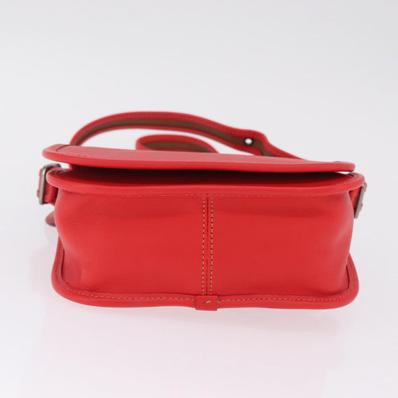 Coach Shoulder Bag Leather Red Silver Auth 212922A