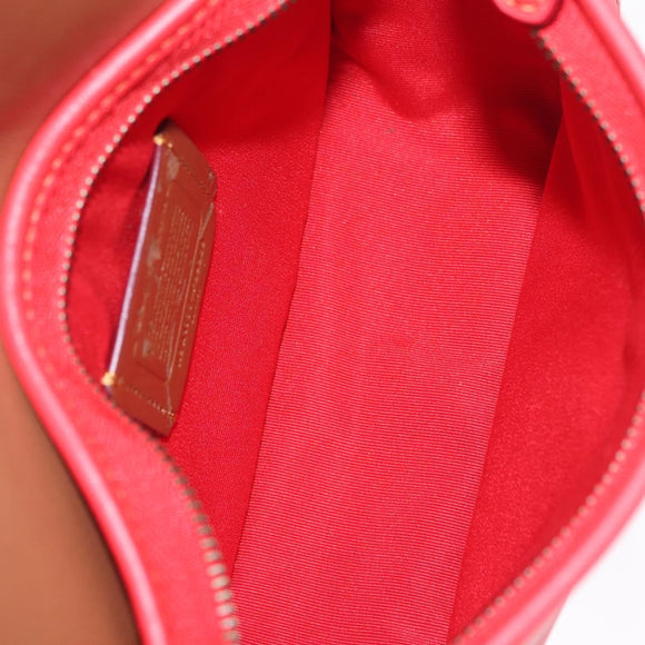 Coach Shoulder Bag Leather Red Silver Auth 212922A