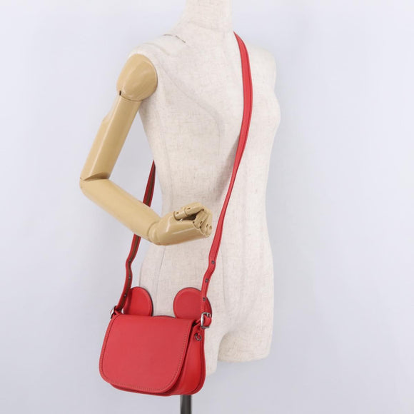 Coach Shoulder Bag Leather Red Silver Auth 212922A