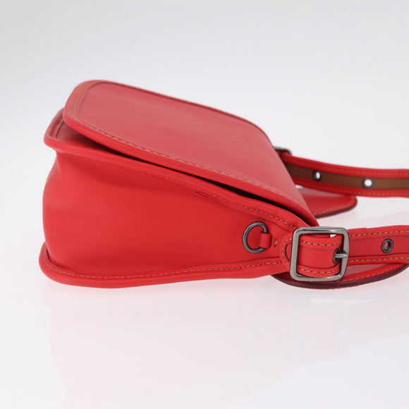 Coach Shoulder Bag Leather Red Silver Auth 212922A