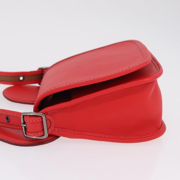 Coach Shoulder Bag Leather Red Silver Auth 212922A