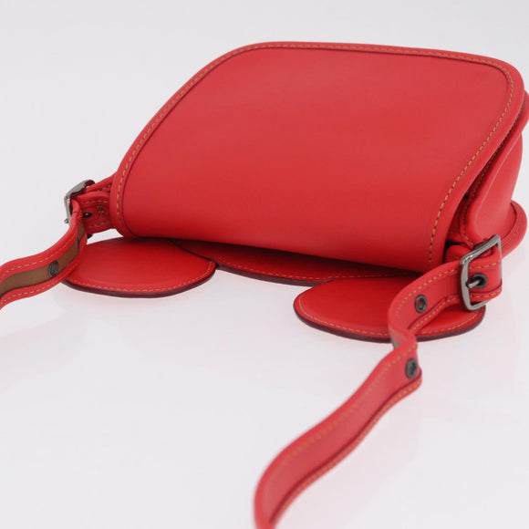 Coach Shoulder Bag Leather Red Silver Auth 212922A