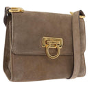 Salvatore Ferragamo Gancini Shoulder Bag Suede Beige Gold Auth 212923-1