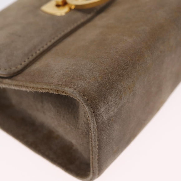 Salvatore Ferragamo Gancini Shoulder Bag Suede Beige Gold Auth 212923