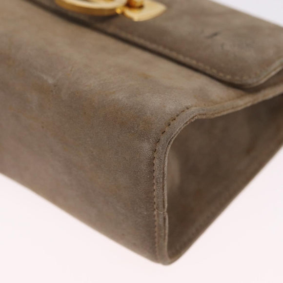 Salvatore Ferragamo Gancini Shoulder Bag Suede Beige Gold Auth 212923