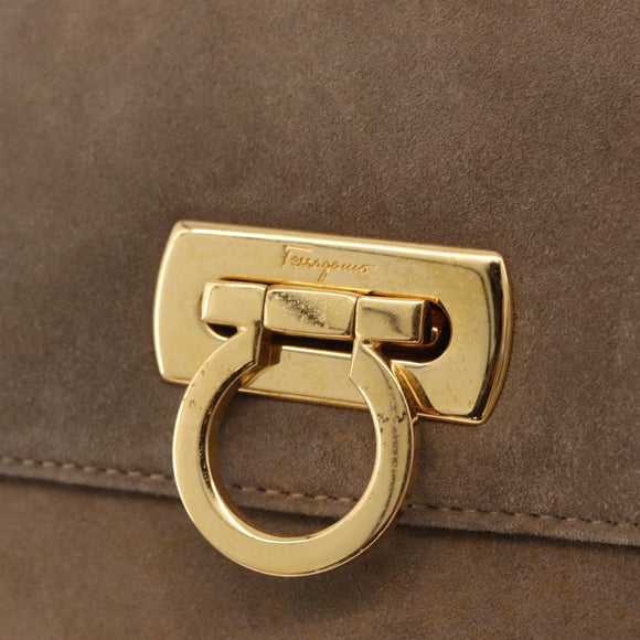 Salvatore Ferragamo Gancini Shoulder Bag Suede Beige Gold Auth 212923