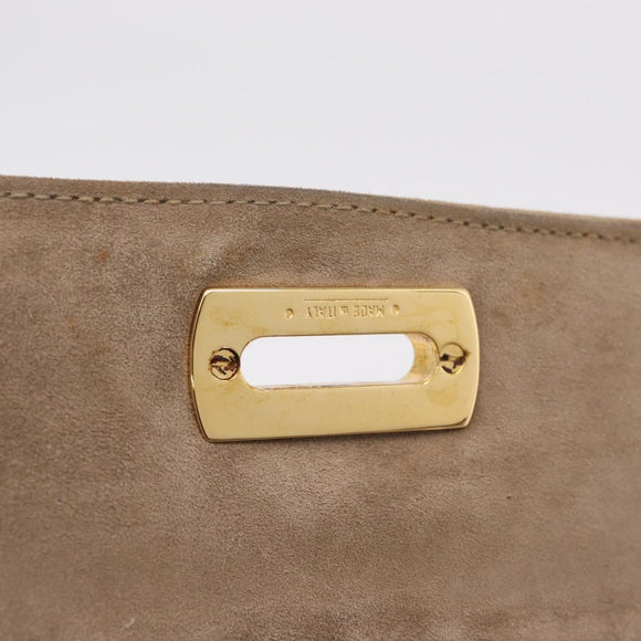 Salvatore Ferragamo Gancini Shoulder Bag Suede Beige Gold Auth 212923