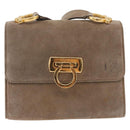Salvatore Ferragamo Gancini Shoulder Bag Suede Beige Gold Auth 212923-2