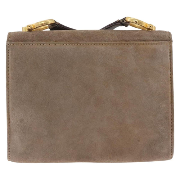 Salvatore Ferragamo Gancini Shoulder Bag Suede Beige Gold Auth 212923