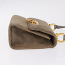 Salvatore Ferragamo Gancini Shoulder Bag Suede Beige Gold Auth 212923-4