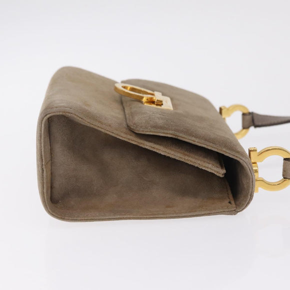 Salvatore Ferragamo Gancini Shoulder Bag Suede Beige Gold Auth 212923