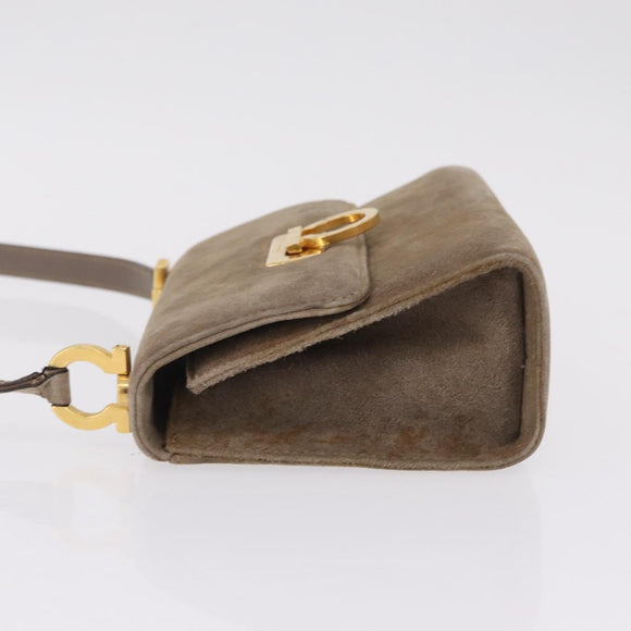 Salvatore Ferragamo Gancini Shoulder Bag Suede Beige Gold Auth 212923
